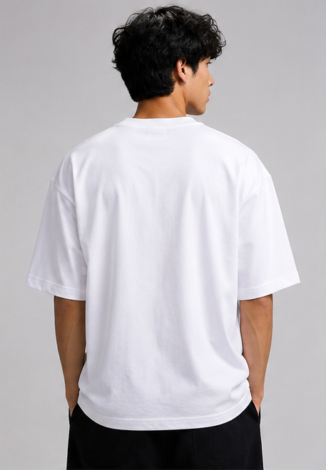 Monochrome White Heavyweight Tee Back View Close
