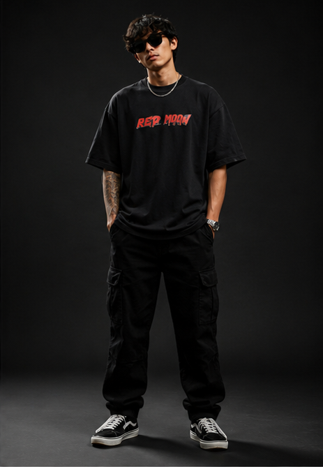 Red Moon Heavyweight Tee Front Model View Full