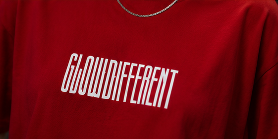 Women's Glow Different Heavyweight Tee Front Logo Close-up