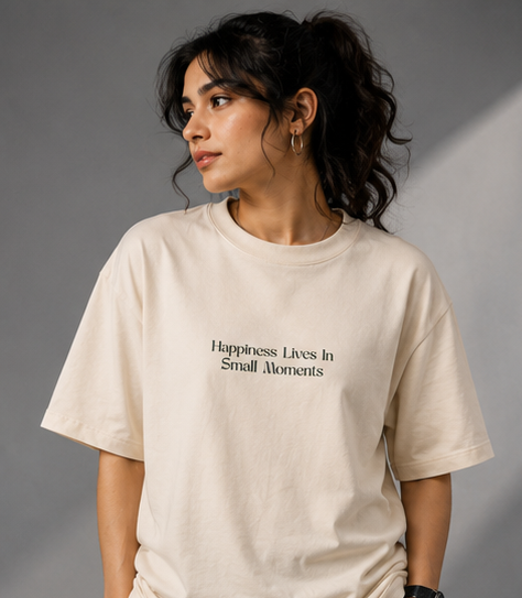 Women's Happiness Heavyweight Tee Front Model View