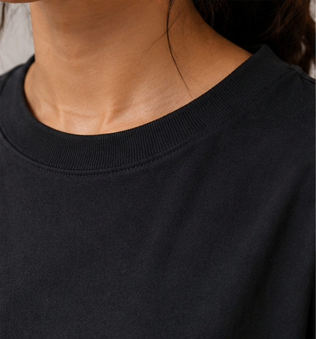 Women's Monochrome Black Heavyweight Tee Collar Detail