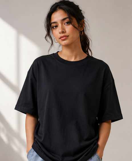Women's Monochrome Black Heavyweight Tee Front View