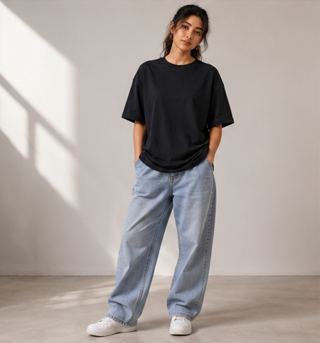 Women's Monochrome Black Heavyweight Tee Full View