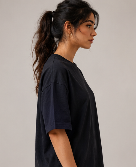 Women's Monochrome Black Heavyweight Tee Side View