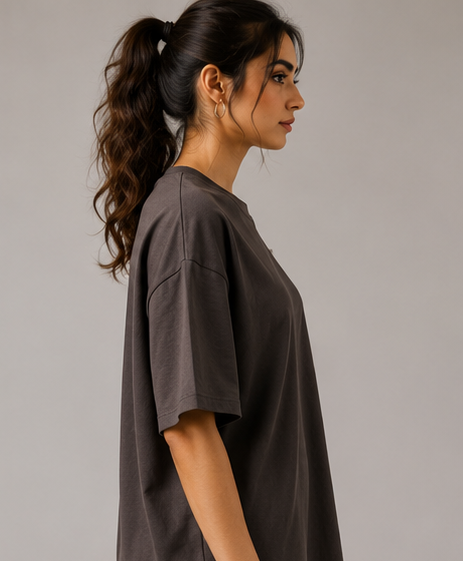 Women's Monochrome Brown Heavyweight Tee Side View