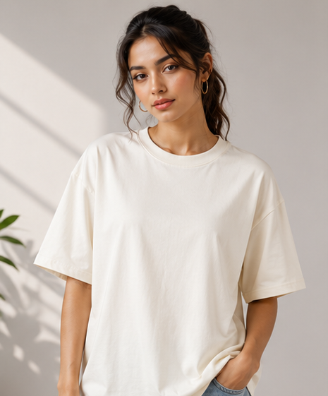Women's Monochrome Off-White Heavyweight Tee Front View