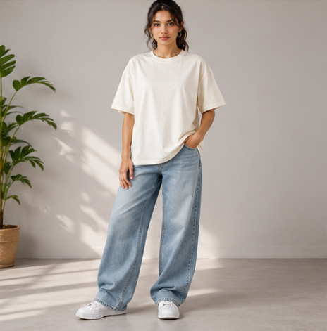 Women's Monochrome Off-White Heavyweight Tee Full View