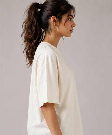 Women's Monochrome Off-White Heavyweight Tee Side View