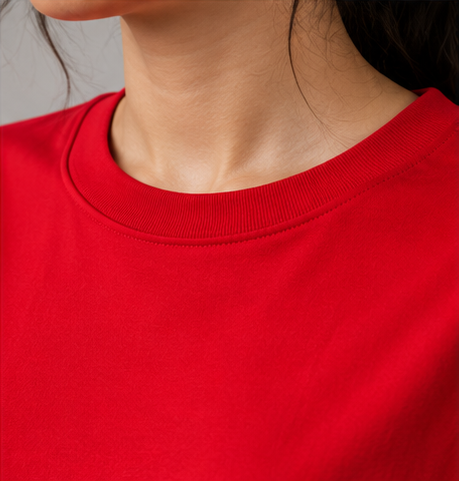 Women's Monochrome Red Heavyweight Tee Collar Detail