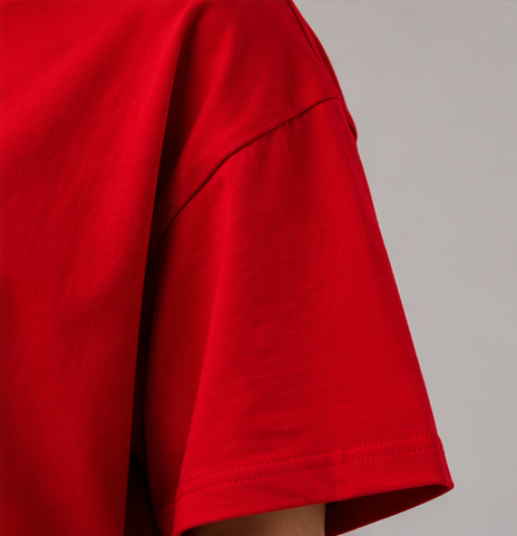 Women's Monochrome Red Heavyweight Tee Fabric Detail