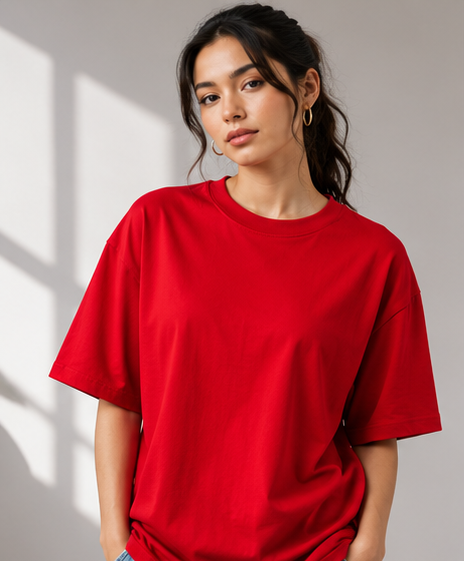 Women's Monochrome Red Heavyweight Tee Front View