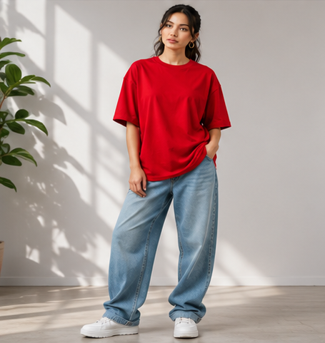 Women's Monochrome Red Heavyweight Tee Full View