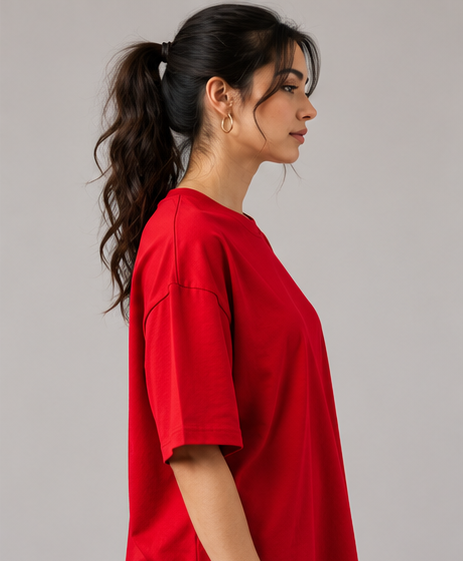 Women's Monochrome Red Heavyweight Tee Side View