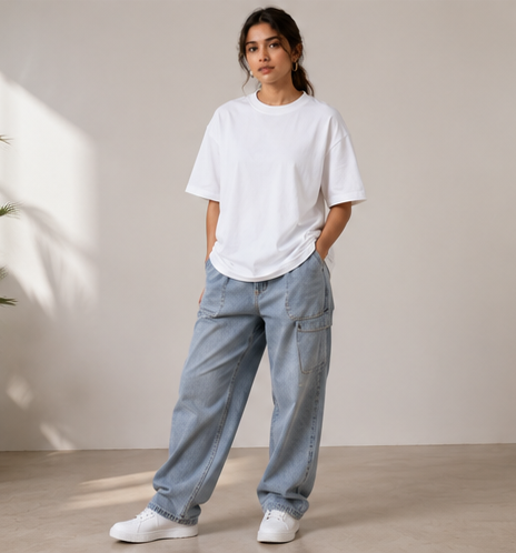 Women's Monochrome White Heavyweight Tee Full View