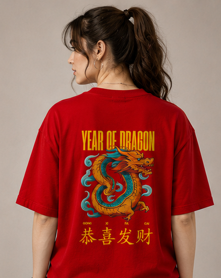 Women's Year of Dragon Heavyweight Tee Back View