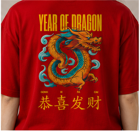 Women's Year of Dragon Heavyweight Tee Back Graphic Detail